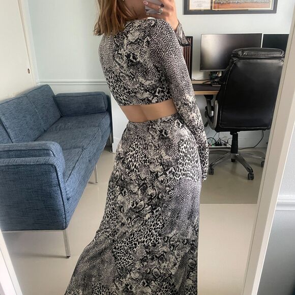 AFRM Lola Leopard Print Cutout Long Sleeve Midi Dress Gray Black Size X-Small - Picture 5 of 9